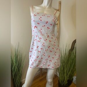 Urban Outfitters Cherry Print Dress Blue Background Size 6
